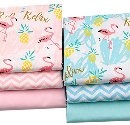 YYSZ Motif flamant rose tissus au metre - coupon tissu coton enduit tissus patchwork Paquet de tissu 6 pièces de 46 x 56 cm tissus à coudre