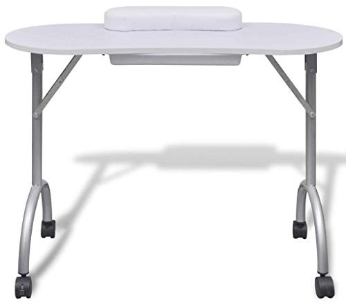 LOVE CRAZY Mesa Portátil de Manicura Table Plegable para Belleza Salón Blanco