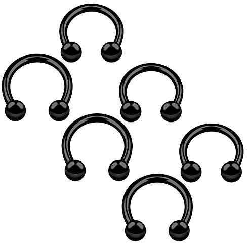 KJM FASHION 6 Stk Schwarz Eloxiert Hufeisen Ring 1.6 mm 14 Gauge 4mm Stahl Kugel Nose Lip Tragus Eyebrow Ohrringe Septum Piercing Schmuck 4687