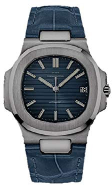 TOC STORE Sportlich Elegante Herren Automatik Uhr Modell Nautiker, entspiegeltes Glas, Leder Armband, 2813 Uhrwerk, blau/blau