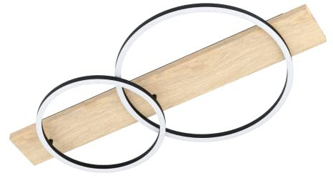 EGLO LED Deckenleuchte Boyal, 2 flammige Deckenlampe aus Holz, Metall, Kunststoff, Wohnzimmerlampe in Natur, Schwarz, Weiß, LED Flurlampe Decke warmweiß, L 78 cm