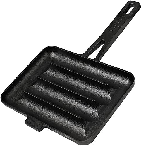UPAN Cast Iron Sausage Pan - Pre Seasoned Square Grill Pan for Kitchen and Outdoor Grill use. Works with Induction, Gas, Ceramic and Electric Cooktops. Safe for Oven and Camp Fire Use
