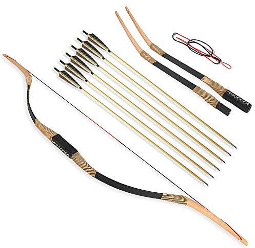 SHARROW Bogenschießen Takedown Traditioneller Recurve Bogen Mongolischer Bogen Reiterbogen Langbogen Handgemacht Holzbogen 20-40lbs Sportbogen Jagdbogen für Erwachsene (Typ 2, 25lbs)