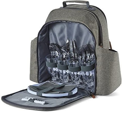 Tower Coast & Country CC879024 Heritage Sac de Pique-Nique pour 4 Personnes avec Service de Table, Isolation PEVA, 5 L, Vert et Marron Clair