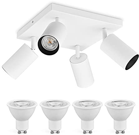 KYOTECH Deckenstrahler LED Weiß Deckenleuchte 4 Flammig 350°Schwenkbar GU10 Deckenlampe mit 5W 400LM GU10 Spots, Modern Deckenspot Flurlampe für Küche Wohnzimmer Schlafzimmer