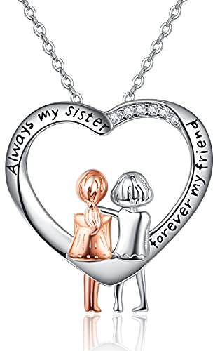 Schwester Halskette immer meine Schwester für immer mein Freund 925 Sterling Silber Herzform Freundschaftskette Geschenk für Schwester Geburtstagsgeschenk für beste Freunde Frauen Mädchen