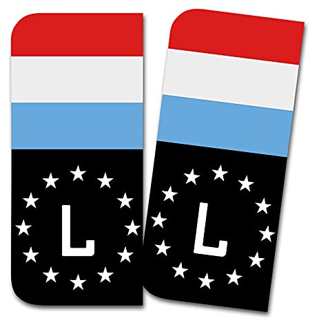 2 x Kennzeichen Sticker passgenau für EU Feld 11x5cm Design Aufkleber für Nummernschild Folie KFZ Schwarz oder mit Fahne waschstraßenfest R167 (14 Luxemburg, Mit Flagge)