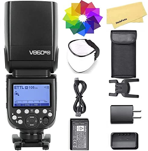 Godox V860III-N Kamerablitz für Nikon Kamerablitzgerät Speedlite Light, 2.4G HSS 1/8000s, 480 Vollleistungsblitze, 7.2V/2600mAh Li-Ionen Akku, 0.01-1.5s Wiederaufladezeit, 10 Stufen LED Einstelllampe