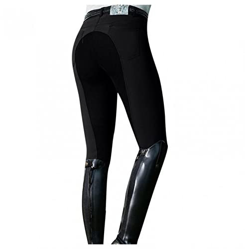 Damen Reitleggings mit Silikonvollbesatz und Handytasche - Damen Reithose Vollbesatz Vollbesatzreithose Leggings Winter Reiterhose mit Kniebesatz Reitleggings für Reitschule Reitsport Laufen Yoga