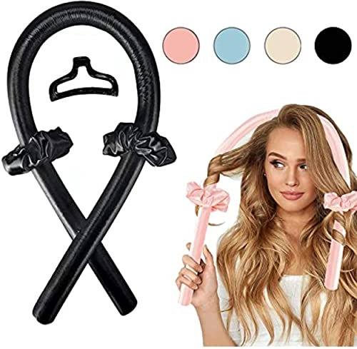 Heatless Curls Band Lockenwickler über Nacht ohne Hitze für lange Haare | Curler Haarband Weich zum Schlafen für große Locken SET inkl. 2x Haargummi + 1x Haarklammer (Schwarz)