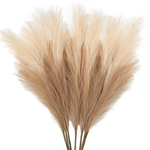 ZIFTY Faux Pampas Grass Decor 38 7PCS Handmade Boho Decor Ombre Beige