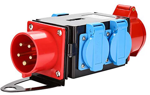 Randaco Kraftstrom Starkstrom Verteiler CEE 400V/16A+3 x 230V Schutzkontaktsteckdosen Industrie Stromverteiler 5 Polig IP44 Mit Sicherheitsklappdeckeln Für Baustelle