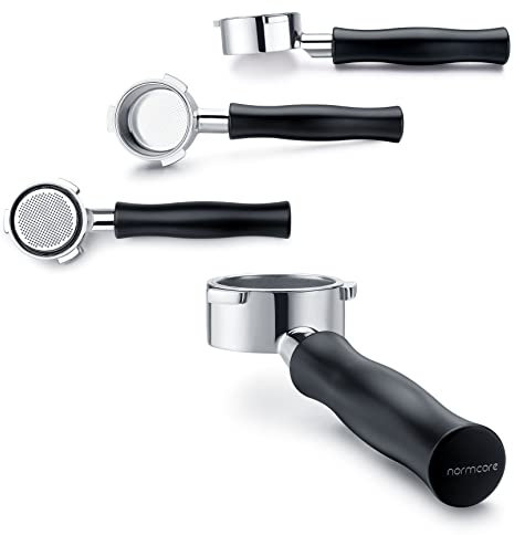 Normcore Porte-filtre nu sans fond de 51 mm à 3 oreilles pour machines à café Delonghi Dedica EC680 et EC685, SMEG et EUPA avec poignée en aluminium anodisé – Panier filtrant inclus