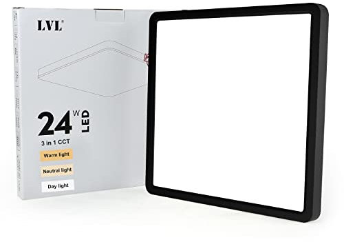 LVL LED Panel 30x30, Led Deckenleuchte Flach Schwarz Quadratisch, CCT Farbwechsel, Küchenlampe Deckenleuchte für Wohnzimmer, Schlafzimmer,Badezimmer, Küche, Flur, Büro (schwarz, 30cm-24W)
