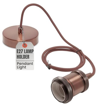 LEDSone Suspension vintage style industriel rétro E27 support en cuivre marron rond tressé flexible, rosace de plafond en cuivre, 1 m
