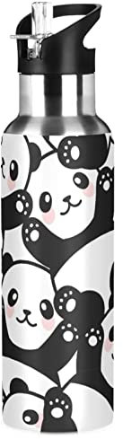 ZZKKO Water Bottle with Straw Cute Panda Stainless Steel Iron Flask Capsule Water Bottle Daily Water Intake Bottle Thermos Kids Cups No Spill Women Adult 20OZ/600ML
