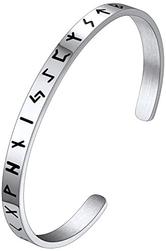 FaithHeart Viking Rune Armreif für Herren Jungen Punk Gotik Wikinger Armband Offener Edelstahl Rune Armband mit Geschenkebox für Männer Frauen
