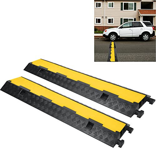 Aufun 2 Kanal Kabelschutzmatte 2 Stück, 100x24x5 cm Kabelbrücke Überfahrschutz für Kabel Draußen Kabelkanal Brücke Rampe Protector mit Modularem Design für Parkplätze, Lagerhäuser