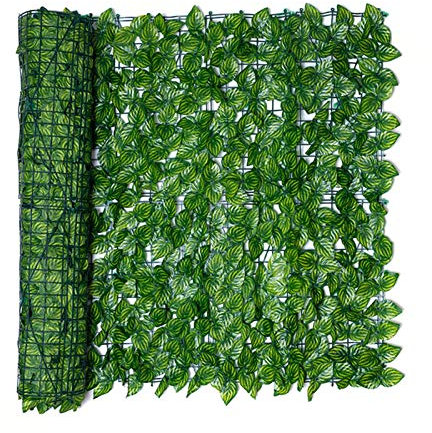 Pomurom Rotolo Siepe Artificiale per Balconi, 0,5m x 1m/, Recinzione Giardino Esterno con Foglie di Edera Finta, per Ringhiera Terrazzo Cortile