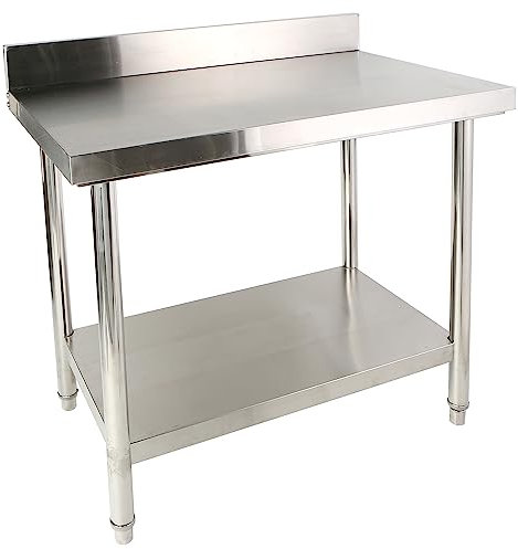 CAVATINY Edelstahl Küche Arbeitstisch - 150x85x60cm mit Aufkantung - Gastronomie Tisch bis 300kg belastbar - Gastro Edelstahltisch Küchentisch mit Verstellbare Füße und großer unteren Ablagefläche