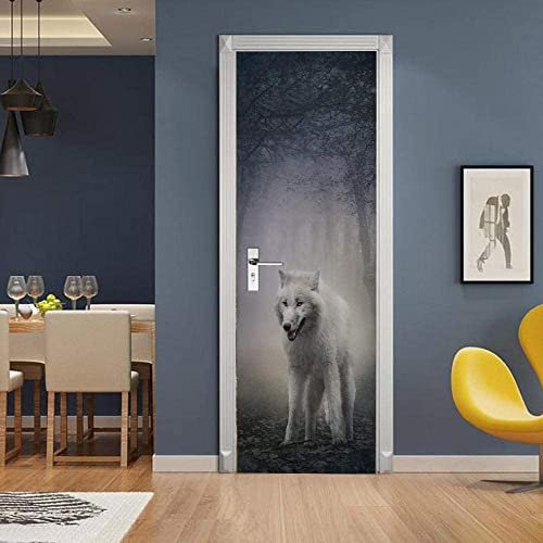 Türposter 3D Türaufkleber Waldtier Weißer Wolf Türfolie Türtapete Art Home Dekoration Tapetentür Wasserdichtes Selbstklebend Diy Türbild 77 X 200 Cm