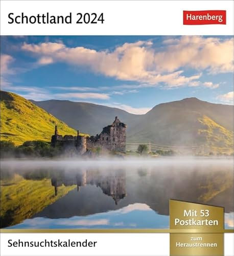 Sehnsuchtskalender Schottland - Kalender 2024 - Harenberg-Verlag - Postkartenkalender mit 53 heraustrennbaren Postkarten - 16 cm x 17,5 cm