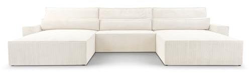 mb-moebel Wohnlandschaft aus Cordstoff Ecksofa U-Form Cord mit Schlaffunktion Eckcouch mit Bettkasten Sofa Couch Polsterecke U-Sofa - 410x85x200cm - Denver U - Poso 38 Weiß