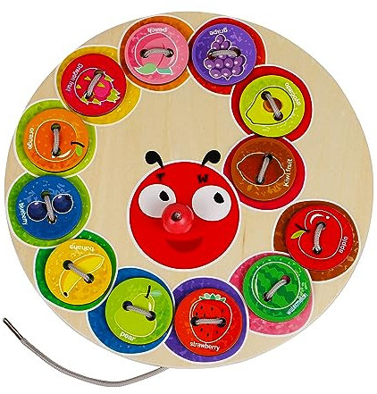 TOWO Raupen-Fädelspielzeug aus Holz für Kinder ab 3 Jahren – Montessori-Feinmotorikspiel – Kleidung und Knöpfe, pädagogisches Lernen im Vorschulalter – Schnürsenkel, Farbzählen, Sortieren, Reisespiel