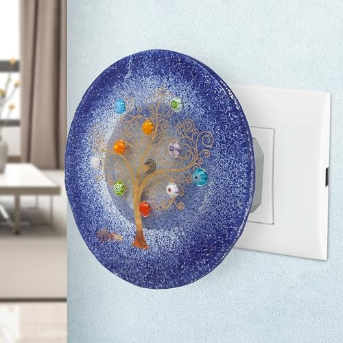 Sospiri Venezia Luce Notturna per Bambini, Presa Muro Led, in Vetro di Murano, con Sensore Intelligente, Decorazione Casa, Camera Letto, Illuminazione a Parete, Idea Regalo (Albero della Vita, Blu)