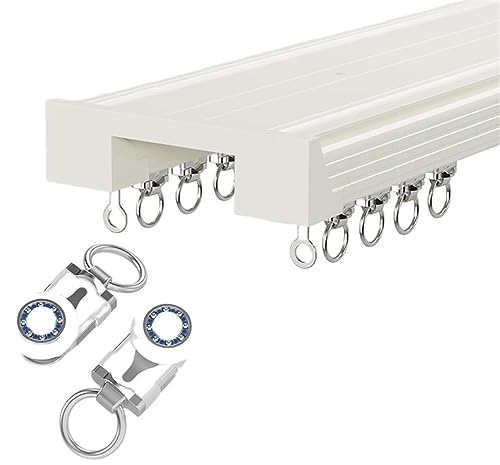 NEPHRA Gardinenstange 2-Läufig Deckenmontage Gardinenschiene Alu 1-5 Meter Vorhangschiene mit Schienenvorhangsystem, für Vorhänge Fenster Balkon Büros Hotels Kliniken (Farbe : Weiß, Größe : 1.8m)