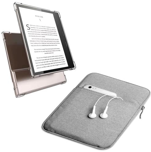 enoxboo Hülle für 7 Kindle Oasis 10. Generation 2019 und Kindle Oasis 9. Generation E-Reader 2017, Modell Nr.: S8IN4O oder CW24WI, 1 durchsichtige TPU-Hülle und 1 Hüllentasche