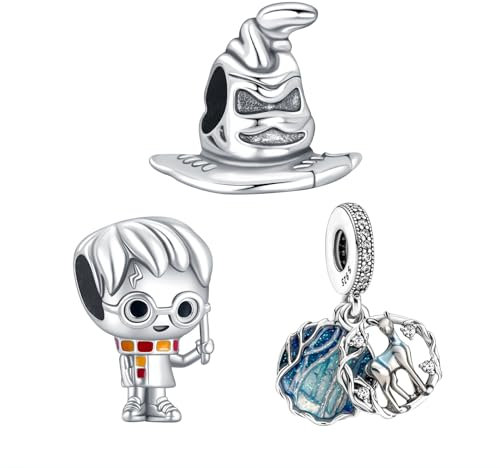 HAEPIAR S925 Sterling Silber Charme für Armband Halskette Sterling Silber Dangles Hat Deer Pack Of 3 für Frauen Mädchen Geschenke