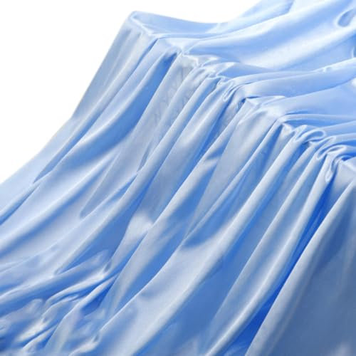Whakano 1m Satin Stoff zum Nähen Meterware,155cm Breit,Einfarbig Glanz Modestoff,universal Stoff für Nähen Basteln,Kostüm Kleid Bekleidung,Dekostoff,Gardine Vorhänge,Kleid,Himmelblau