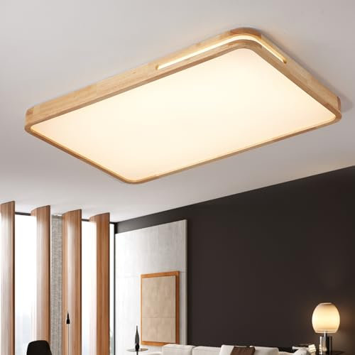 Style home LED Deckenleuchte 192W Deckenlampe, dimmbar mit Fernbedienung, Rechteckige Holz Leuchte für Wohnzimmer, Schlafzimmer, Arbeitszimmer, Büro, 90 * 60 * 6cm (Holz)