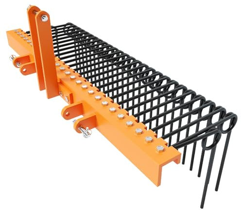 152 cm Kiefernstroh-Nadelrechen, 3-Punkt-Strohrechen, langlebig, pulverbeschichteter Stahl, Feder-Landschaftsrechen, passend für Cat0, Cat1, Cat3 Traktoren