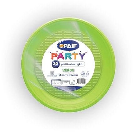 PAIF Party Piatti piani Riutilizzabili Plastica 100% Riciclabile 20 pz (VERDE)