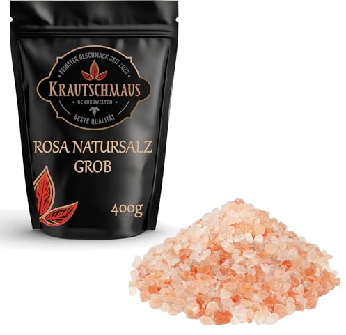 Krautschmaus rosa Natursalz grob 400g, bekannt als Himalaya Salz, Kristallsalz aus Salt Range Pakistan, grobes Steinsalz, pinkes Speisesalz ohne Zusatzstoffe