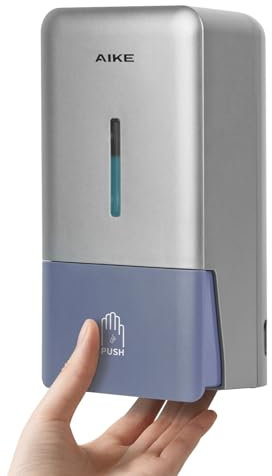 AIKE AK1006 800ML Seifenspender Wandbefestigung Ohne Bohren, Manueller Wandseifenspender aus Kunststoff, Flüssigseifenspender für den öffentlichen Gebrauch, Silber Grau