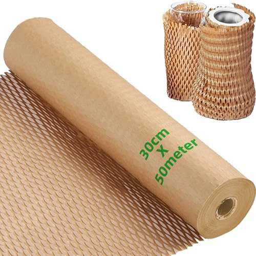 Olicky Wabenpapier-Verpackungsrolle – 50 m x 30 cm Packpapier Polsterfolie für Versand, Umzug und Zerbrechen – Luftpolsterfolie Alternative