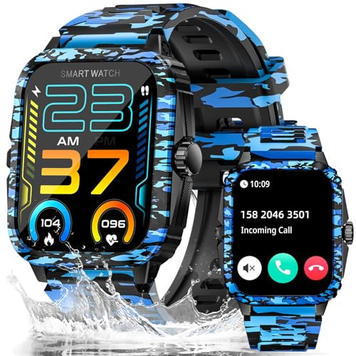 JELLOO Military Smart Watch für Männer (Antwort/Anruf), 1,85 Zoll HD Outdoor Tactical Sports Rugged SmartWatch, 110 Sports Modi Fitness Tracker mit Herzfrequenz SPO2 Sleep Monitor