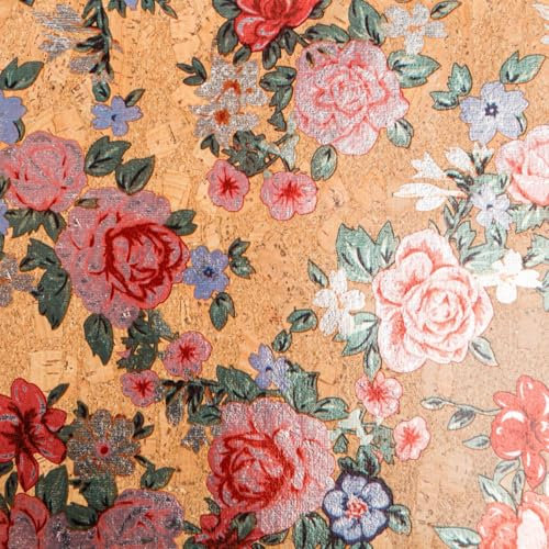 SCHÖNER LEBEN. Korkstoff Kork Meterware Blumen Natur bunt 0,60m Breite