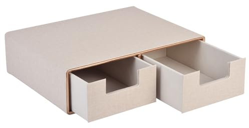 XNONE Leder Stapelbar Schreibwaren Schubladenbox mit 2 geschlossenen,Handarbeit Schublade zur Aufbewahrung von Kaffeepads,Kaffeekanne oberster Teil der/Schmuck/Kosmetik Schreibtisch Organizer,Beige