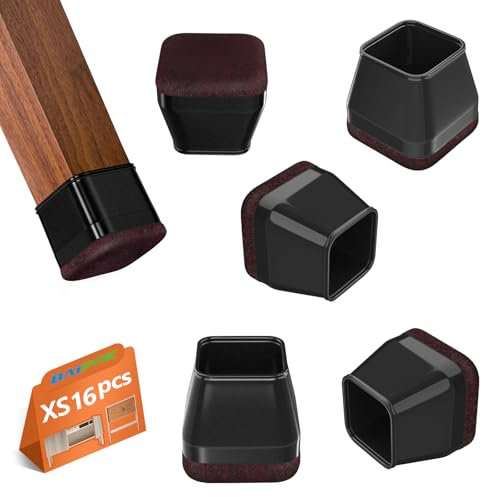 BAIPOK Lot de 16 housses de protection carrées en silicone pour pieds de chaise en bois dur avec patins en feutre, sans bruit et sans rayures