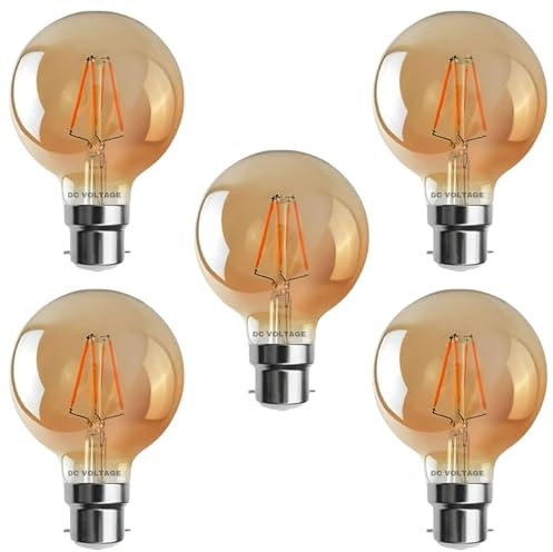 DC VOLTAGE Vintage Bayonet LED Bulb, BC G95 4W((40W Equivalent)) B22 Dimmable LED Filament Bulb, 2700K Warm White Amber Glass, Retro Style Globe Old Fashioned Light Bulb Energy Class A+ - Pack of 5