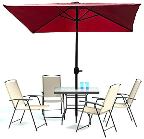 Sonnenschirm, Gartenschirm, Tisch, Terrassenschirme mit Kurbel und Neigung, tragbarer Kleiner quadratischer Sonnenschutzschirm, für Bartisch, Pool, Garten, Hinterhof (Farbe: Beige) (Rot)