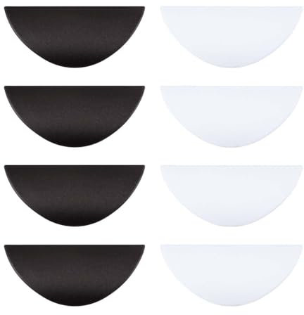 XMNIVATE Pack of 8 Modern Cabinet Handles, Half Round Knob, Self-Adhesive, Black, White, 3.7 x 8.2 cm
