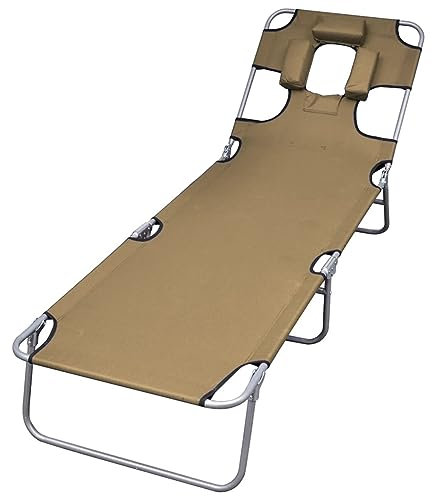 LAPOOH Sonnenliege Klappbar Kopfkissen Verstellbare Rückenlehne Taupe, Gartenliege, Liegestuhl, Sonnenstuhl, Sonneninsel Outdoor, Liegen, Gartenmöbel, Bäderliege, Relaxliege - 44296