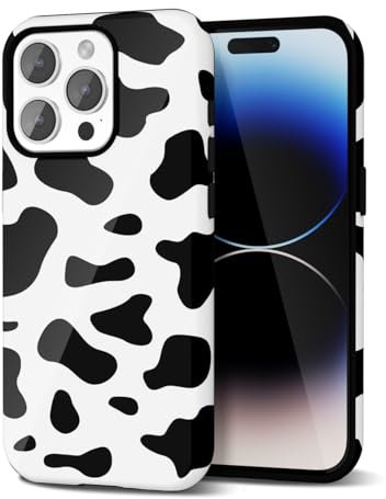 Svanove Cow Print Phone Case for iPhone 14 Pro Case Girly Trendy Pattern, Retro Cool Animal Print, Luxury Cute Case for Women Girl, Glossy Aesthetic Y2k Hard Shell Plastic Slim Cover, Black