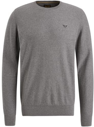 PME Legend Herren Rundhals Pullover R-Neck Cotton Knit - Regular Fit S - 3XL, Größe:L, Farbe:Mid Grey Melee 940