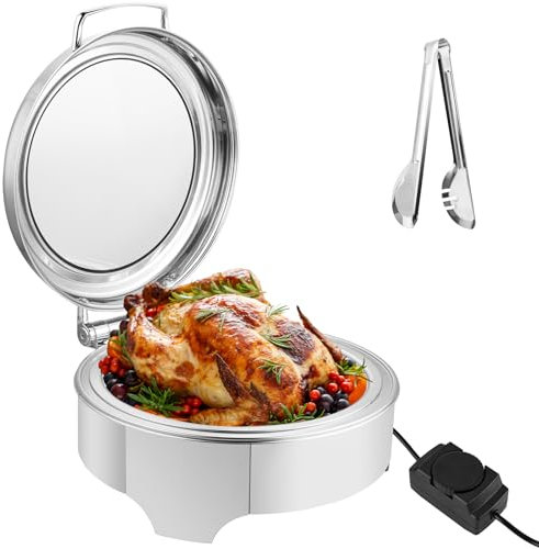 YUCHENGTECH 6L Chafing Dish Buffet Elettrico Scaldavivande per Buffet In Acciaio Inox con Temperatura Regolabile e Coperchio in Vetro, per Catering, Matrimoni, Ristoranti